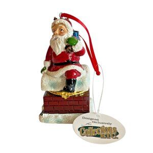 Collections Etc.Santa Claus Hinged Trinket Box Bag of Christmas Presents Vintage